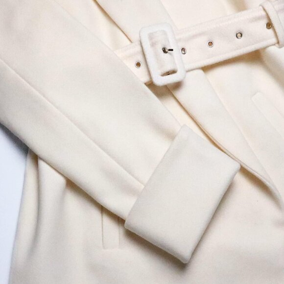 Women's Beige Winter Wool Wrap Large Collar High Low Jacket Outwear  Trench Coat - Picture 6 of 7